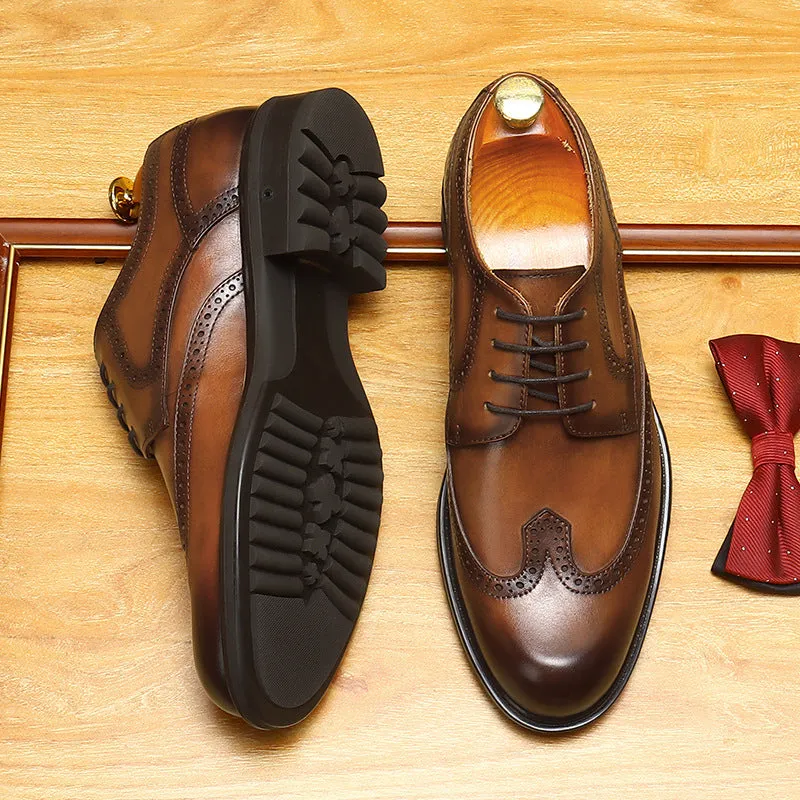 2025 Xiaohongshu same business dress leather shoes men's genuine leather handmade men's shoes soft cowhide British engraved block wholesale