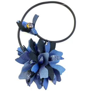 7PM Leather, Necklace, Large Flower, Blue