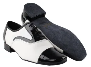 916102 Black Patent & White Leather