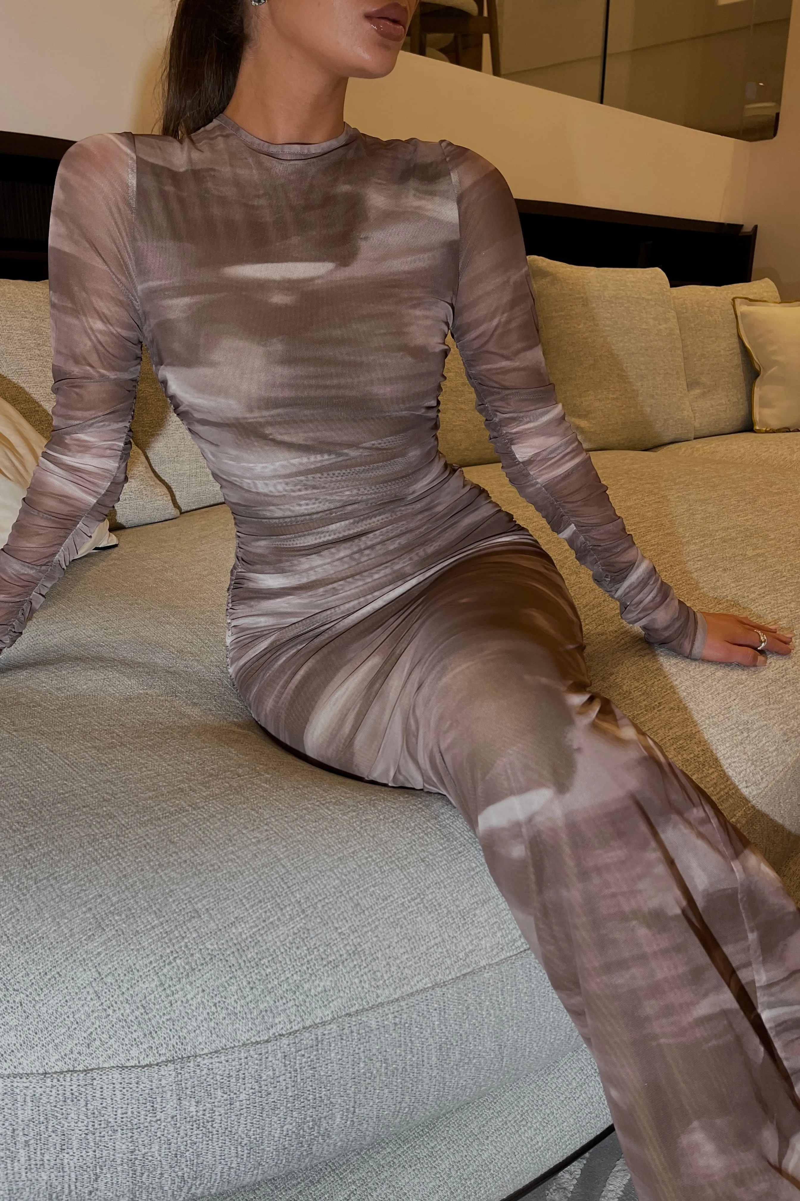 Aaliyah Print Taupe Dress