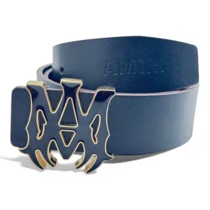 AMIRI Men's Black Leather Belt with Gold-Trimmed Logo Buckle