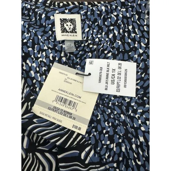 Anne Klein Faux-Wrap Flutter Sleeve Floral Print Dress Multi-Color 1X