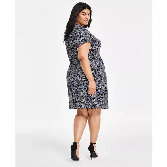 Anne Klein Faux-Wrap Flutter Sleeve Floral Print Dress Multi-Color 1X