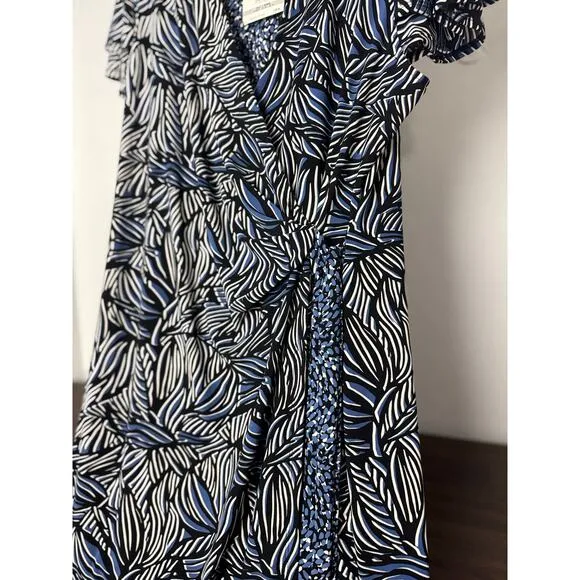 Anne Klein Faux-Wrap Flutter Sleeve Floral Print Dress Multi-Color 1X
