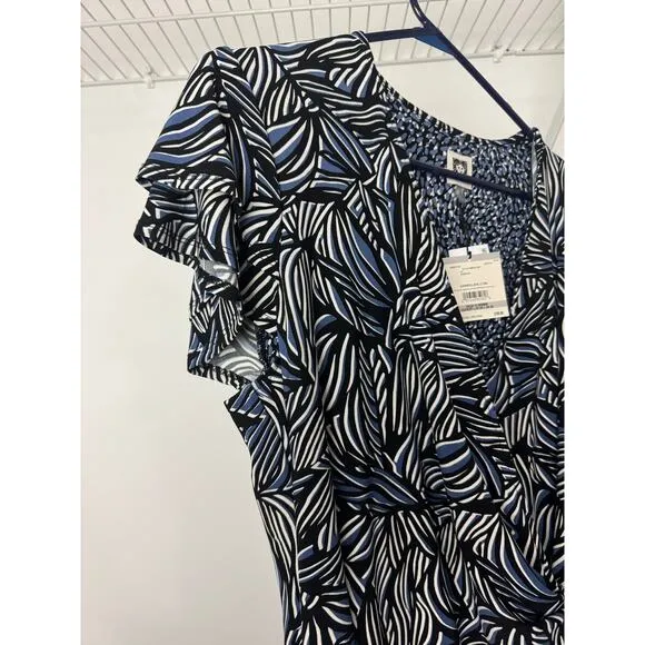 Anne Klein Faux-Wrap Flutter Sleeve Floral Print Dress Multi-Color 1X