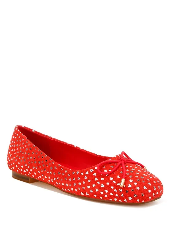 Apollon Bow Detail Embossed Suede Ballerinas
