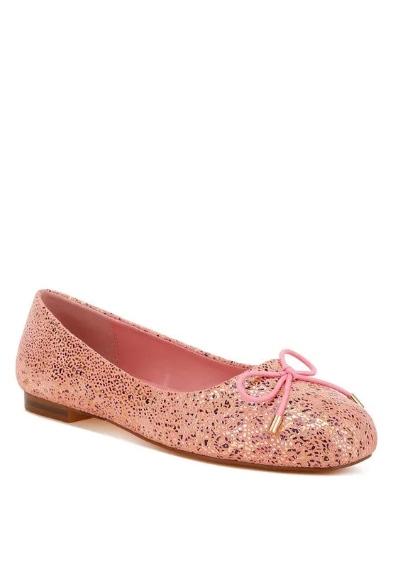 Apollon Bow Detail Embossed Suede Ballerinas