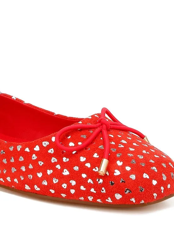 Apollon Bow Detail Embossed Suede Ballerinas