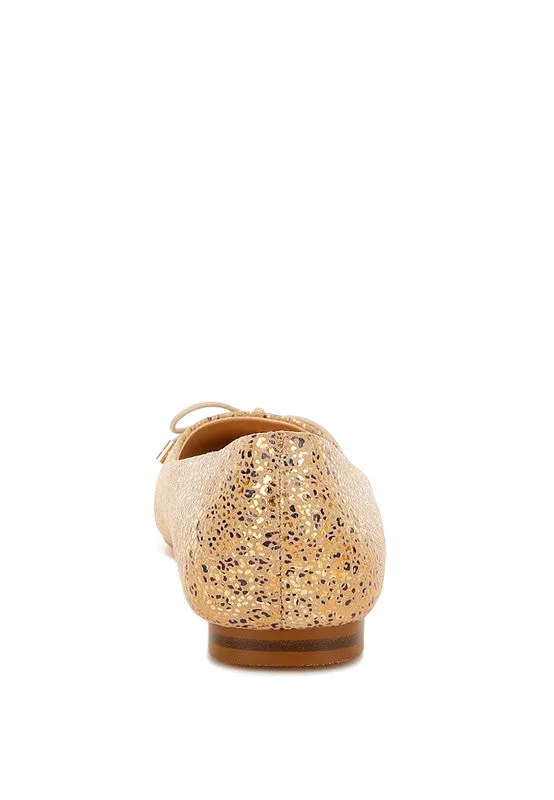 Apollon Bow Detail Embossed Suede Ballerinas
