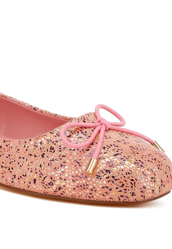 Apollon Bow Detail Embossed Suede Ballerinas