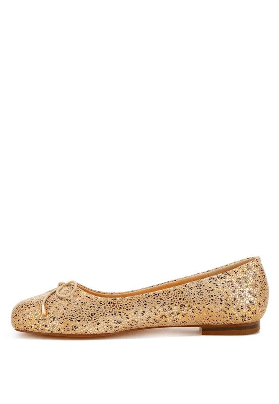 Apollon Bow Detail Embossed Suede Ballerinas