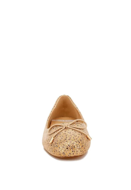 Apollon Bow Detail Embossed Suede Ballerinas