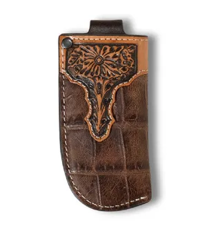 Ariat Brown Croco Print Knife Sheath with Floral Embossed Tab