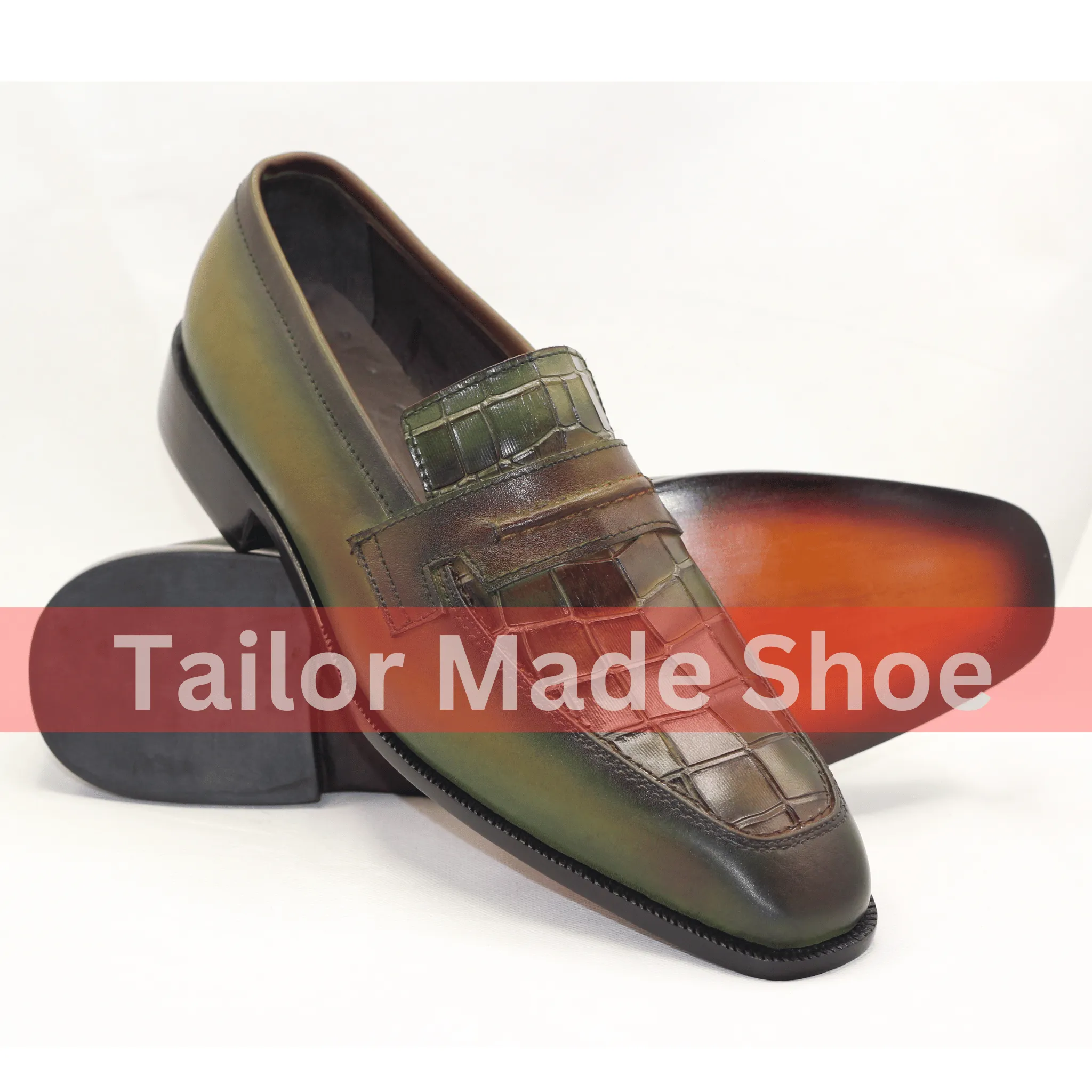 Artisan-Made Leather Loafers with Crocodile Pattern Design Luxury Hand-Painted Leather Loafers - Croc Textured Finish