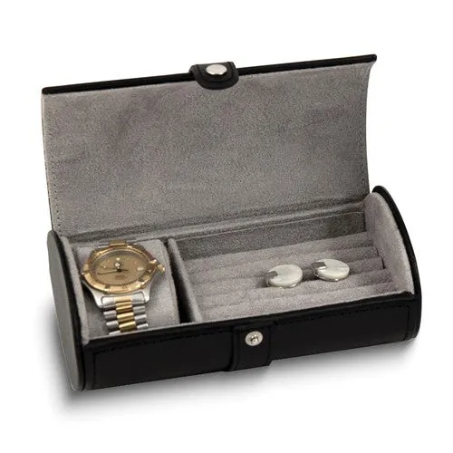 Black Leather Cuff Link & Watch Storage Case