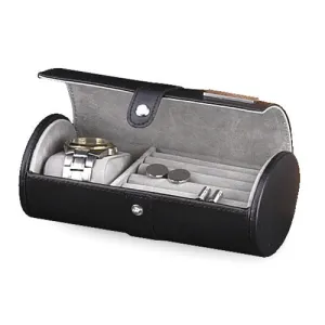 Black Leather Cuff Link & Watch Storage Case