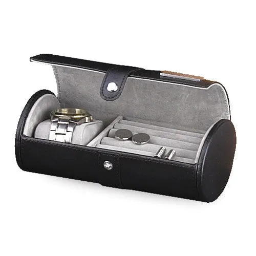 Black Leather Cuff Link & Watch Storage Case