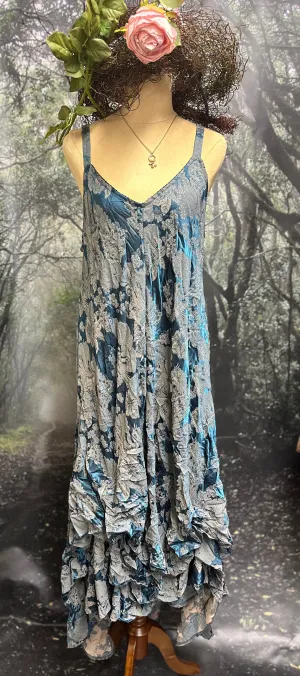 Blue embossed satin rayon slip dress