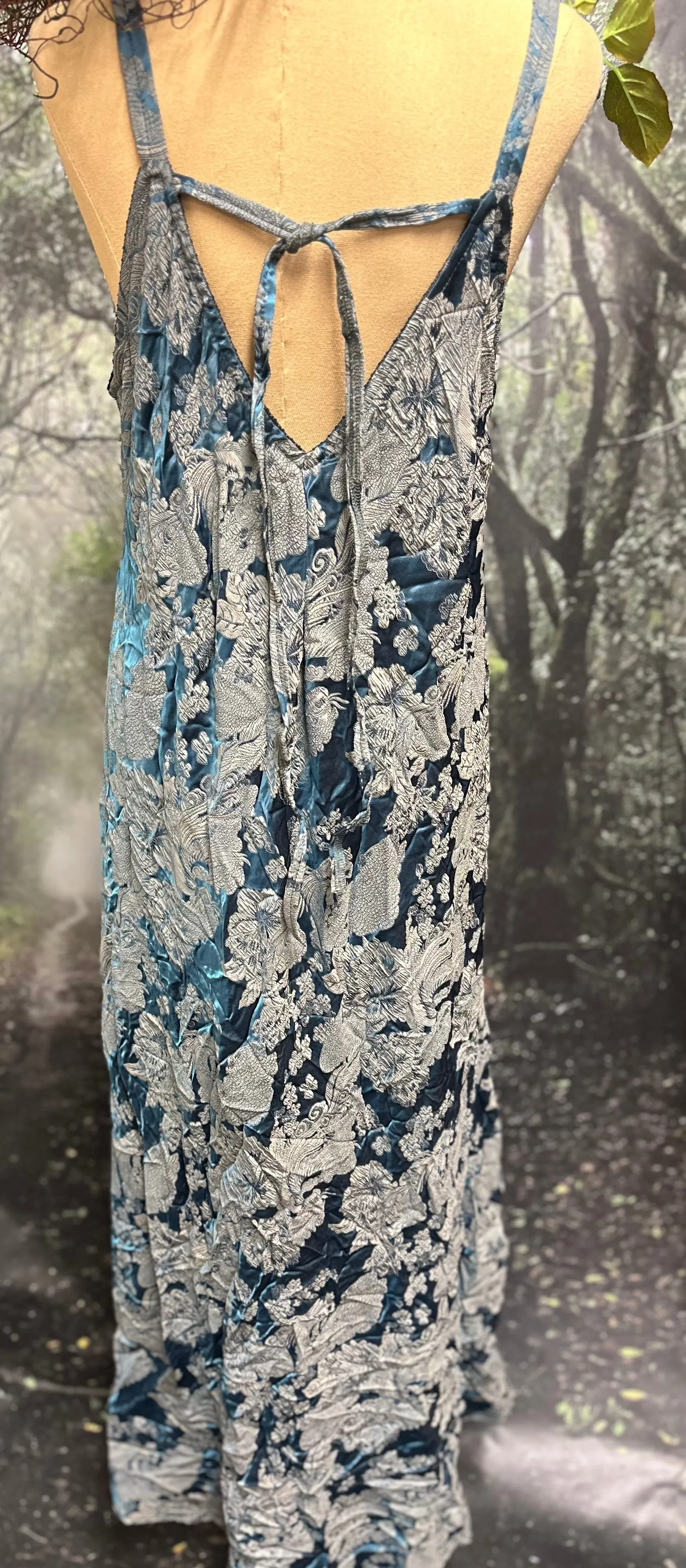Blue embossed satin rayon slip dress