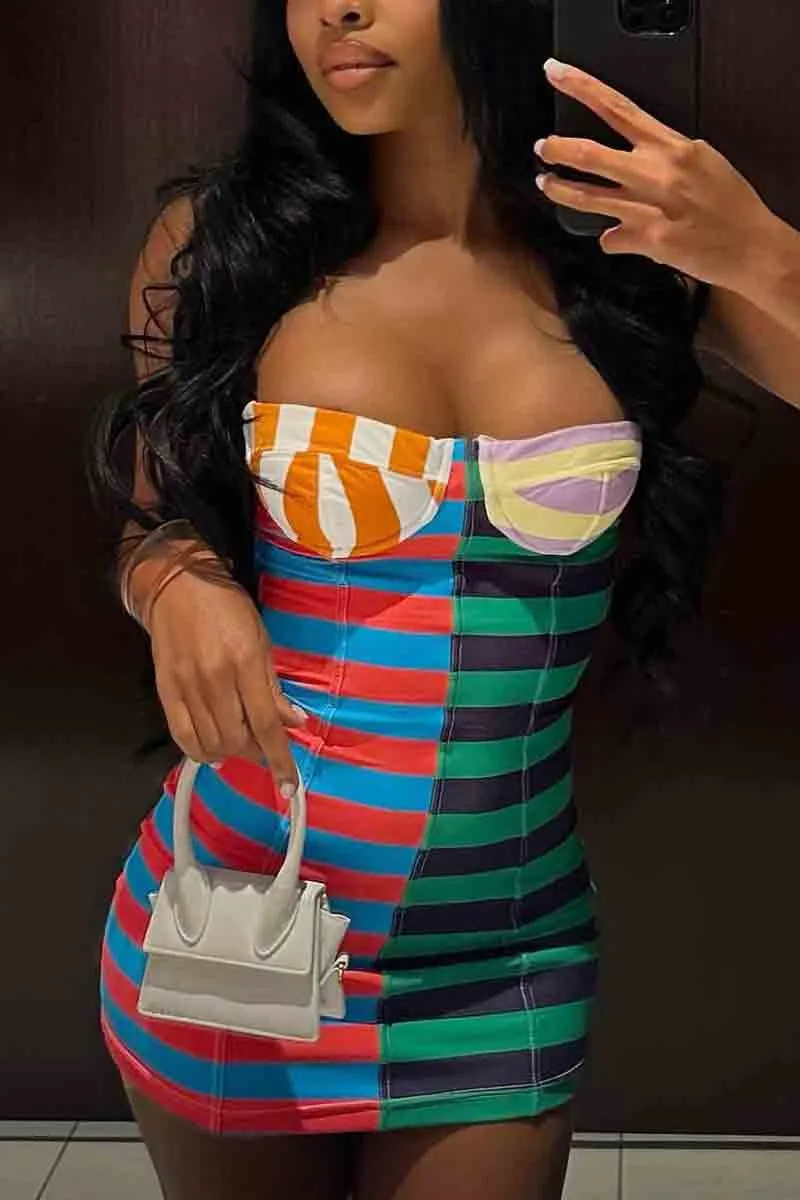 BM0281 Stripes Strapless Mini Dress