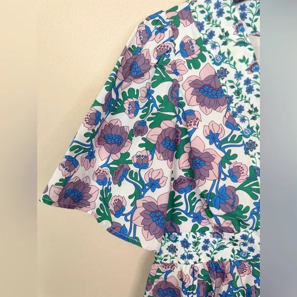 Boden V-Neck Contrast Detail Dress Multi Terrace Bud Floral Boho Dress size 4R