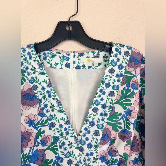 Boden V-Neck Contrast Detail Dress Multi Terrace Bud Floral Boho Dress size 4R