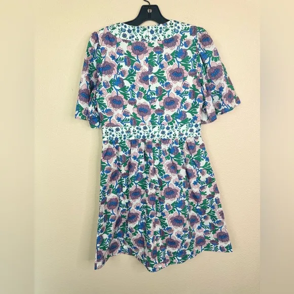 Boden V-Neck Contrast Detail Dress Multi Terrace Bud Floral Boho Dress size 4R