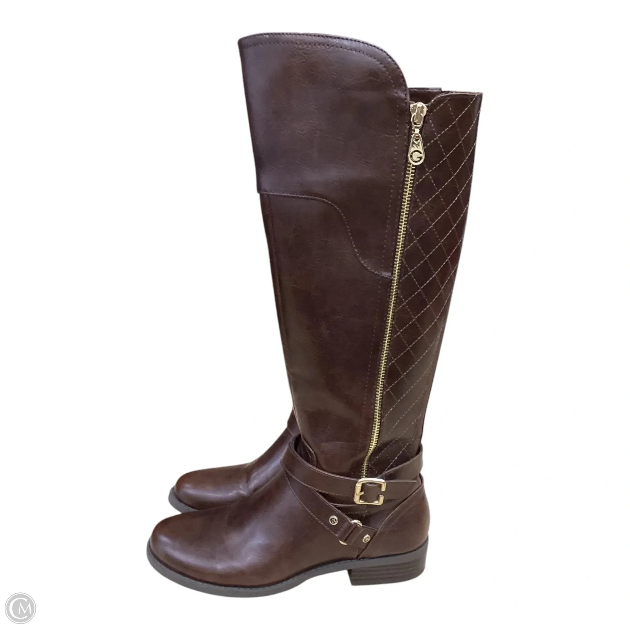 Boots Knee Heels By Guess In Brown, Size: 8