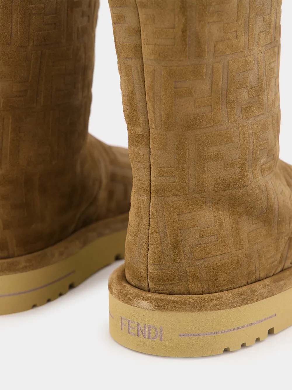 Brown FF Embossed Low Après-Ski Boots