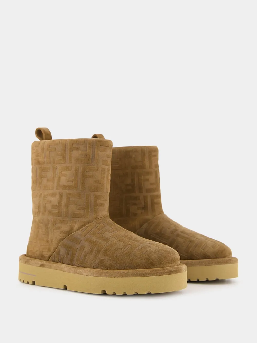 Brown FF Embossed Low Après-Ski Boots