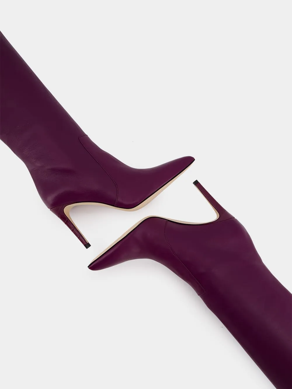 Burgundy Nappa Leather Stiletto Boots
