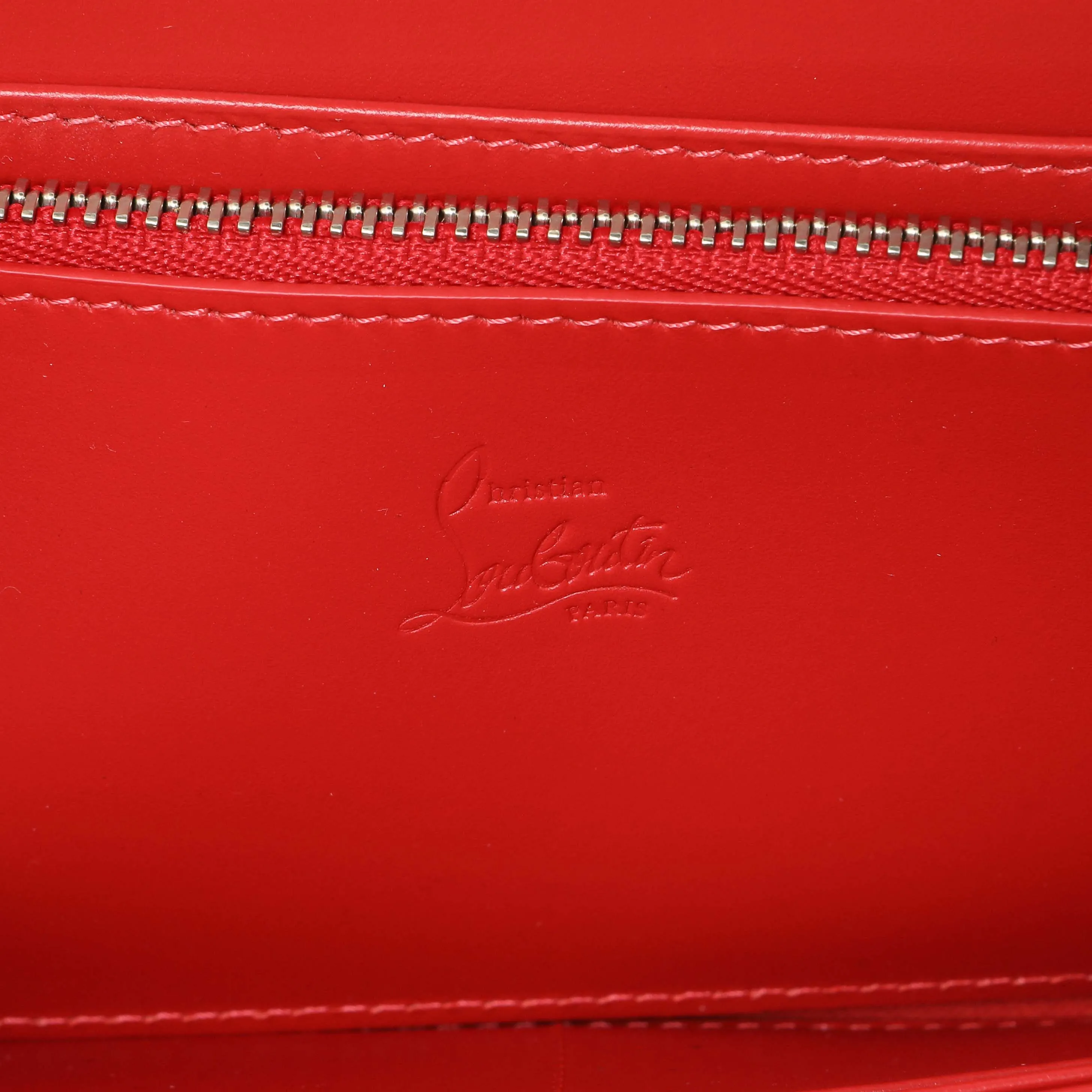 Christian Louboutin Silver Patent Leather Panettone Spiked Zip Around Wallet