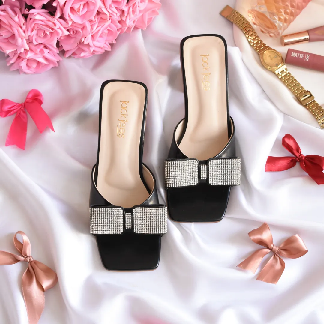 Chunky Bow Heels Black