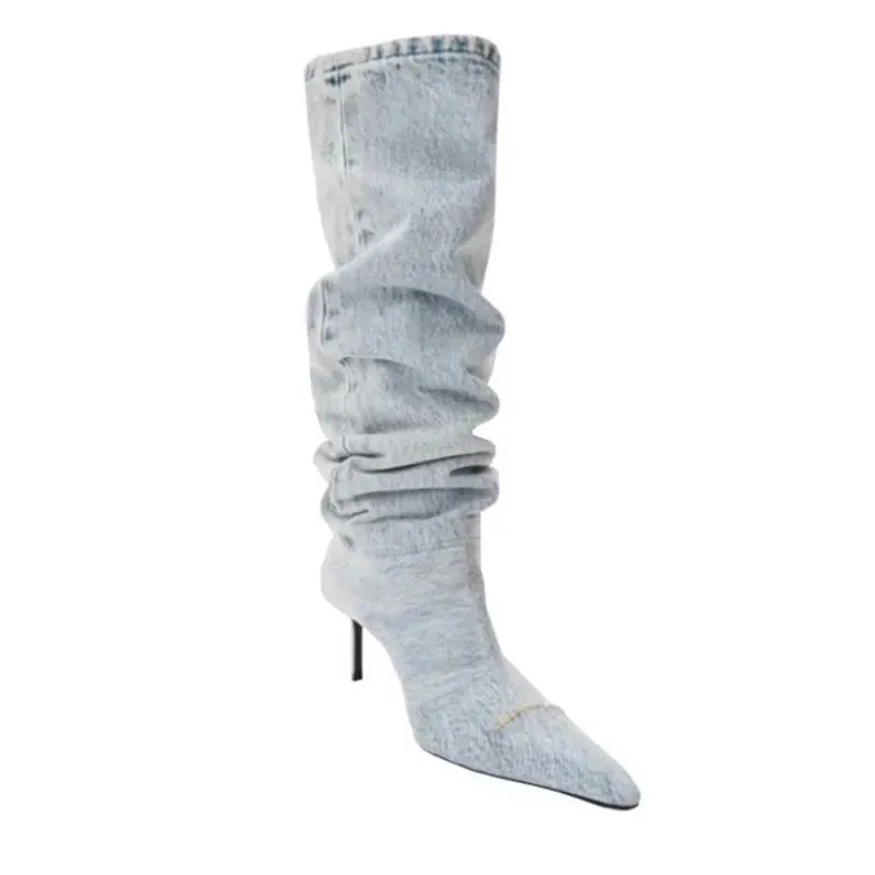 Cowboy Knee High Chelsea Boots Autumn Winter Pointed Toe Women Stilettos Shoes Gladiator Motorcycle