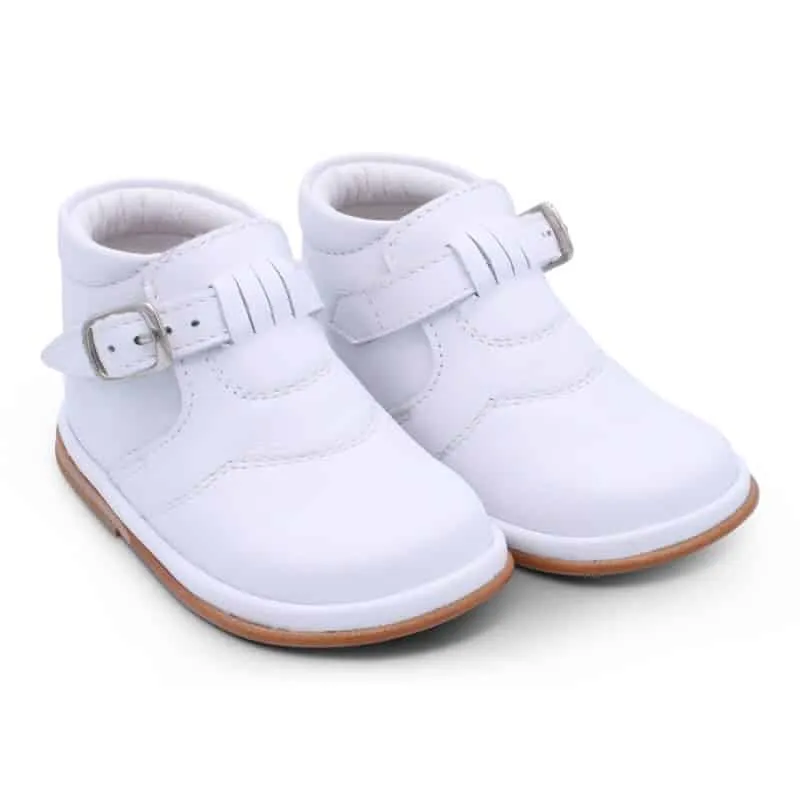 'Dexter' Boys White Leather Buckle Boots