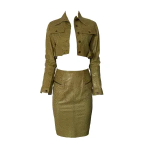 Dior Green Leather Cropped Skirt Set