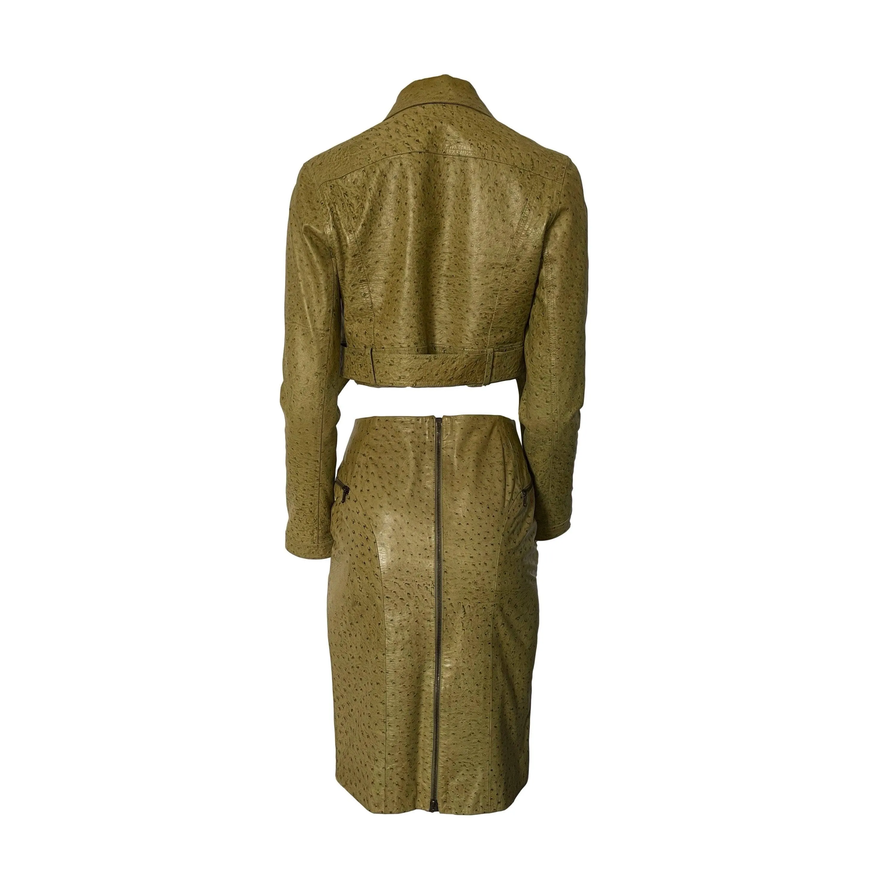 Dior Green Leather Cropped Skirt Set