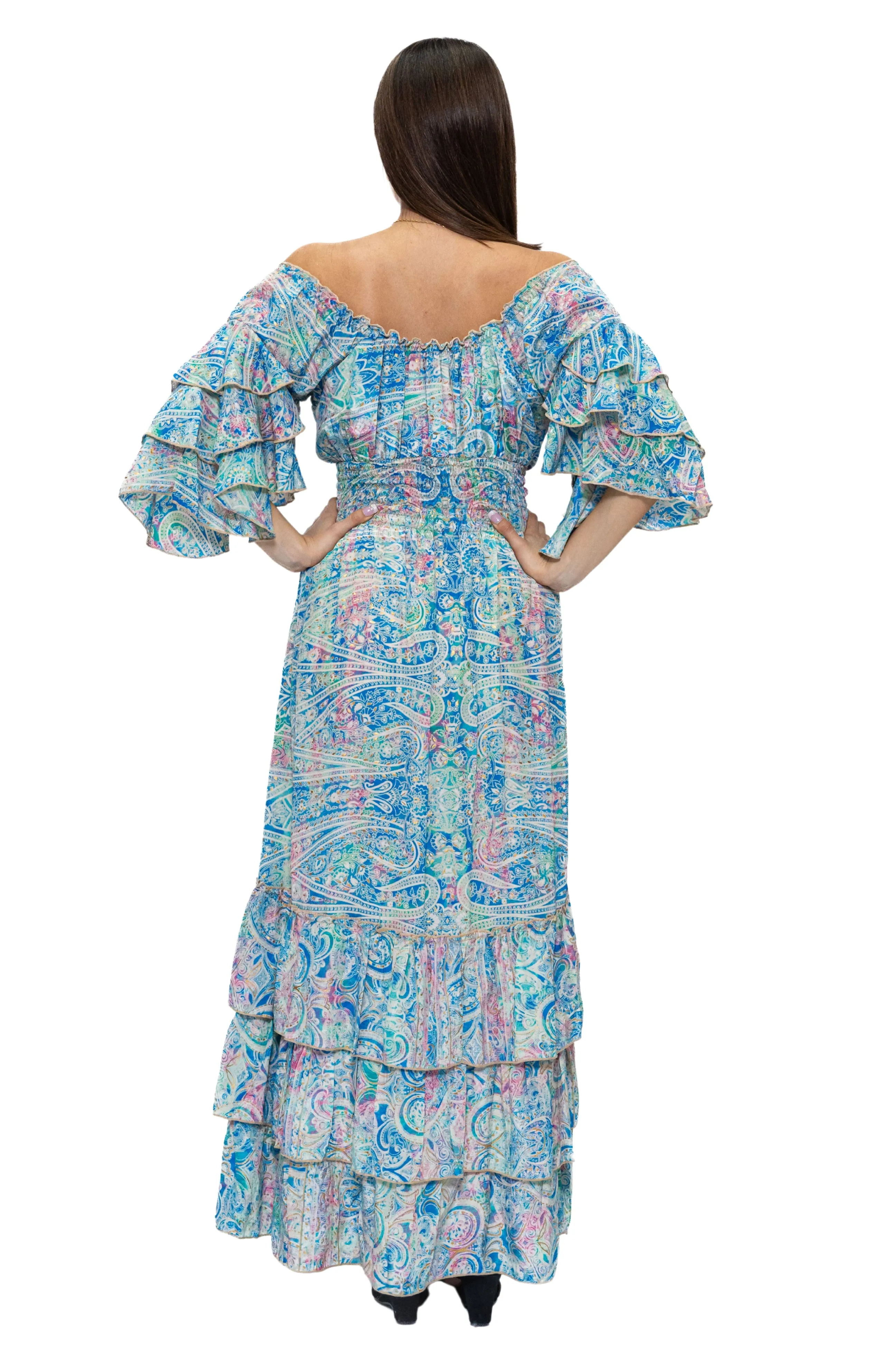 DK 5071 Smocked waist tiered maxi dress