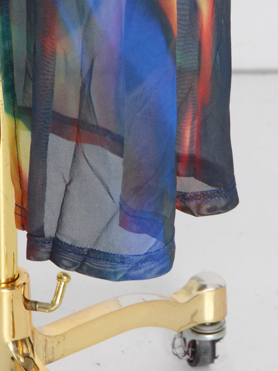 Elegant Long Sleeve Short Mop Tie Dyed Party Dress