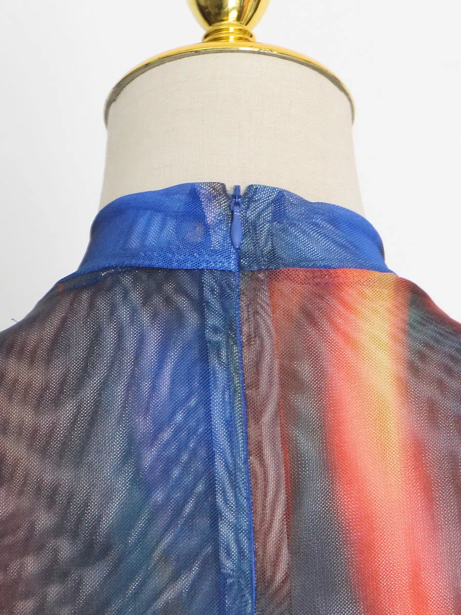 Elegant Long Sleeve Short Mop Tie Dyed Party Dress