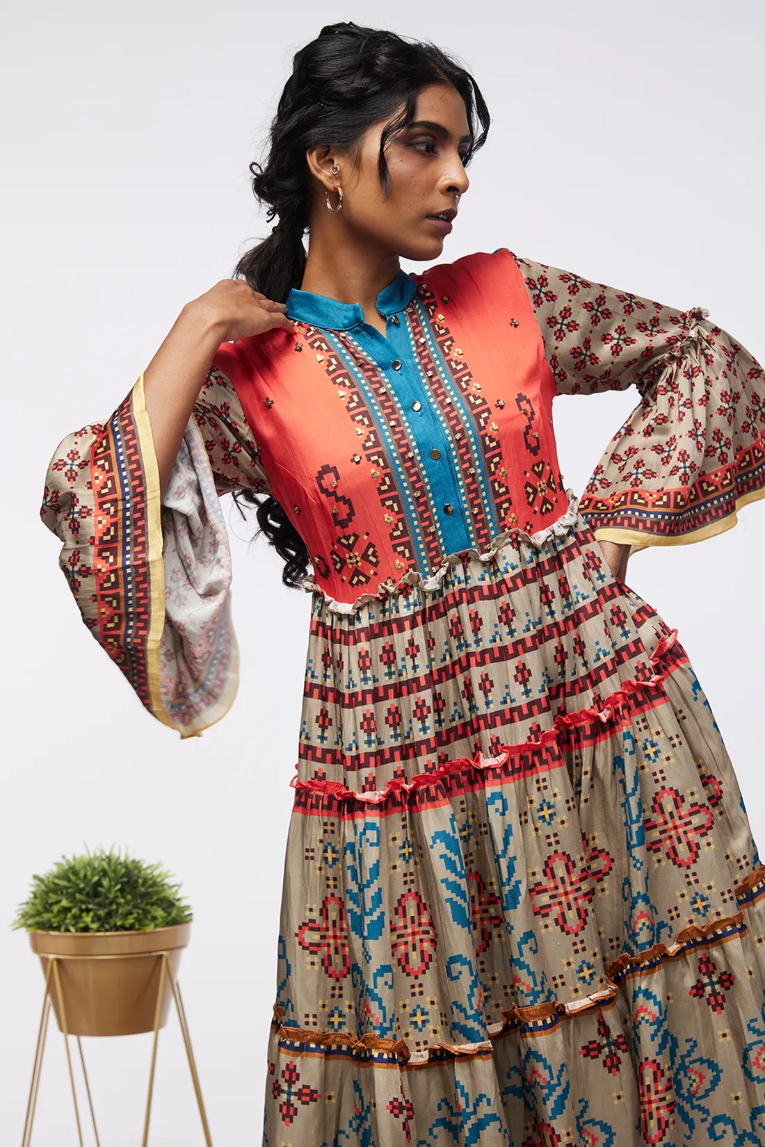 Elements printed tiered dress