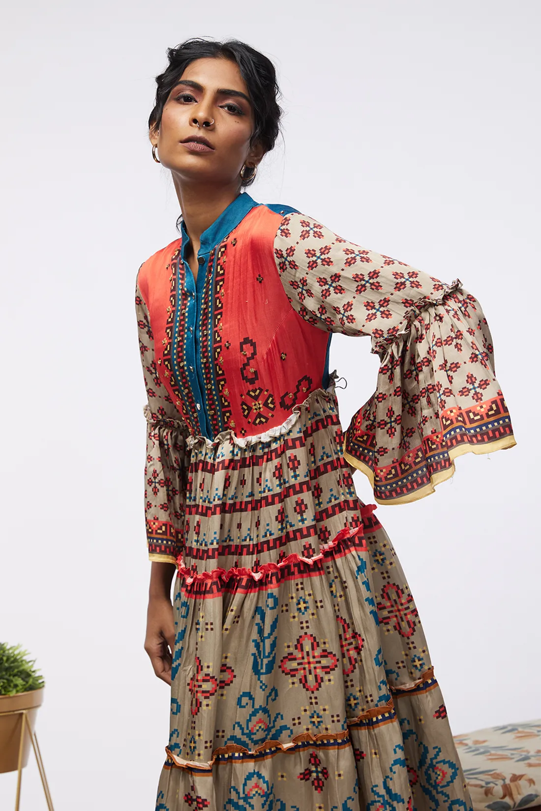 Elements printed tiered dress