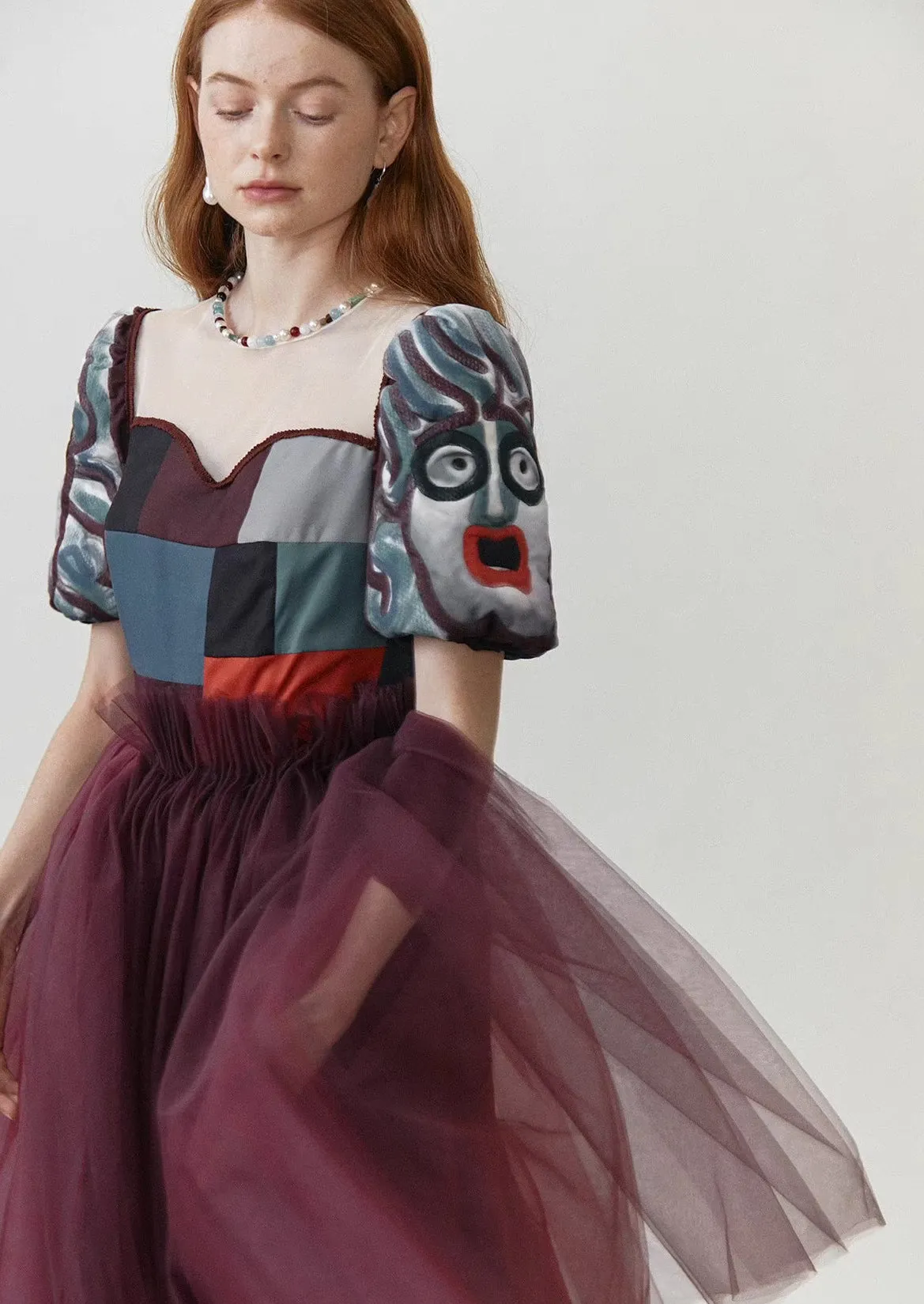 embossed embroidery stitching dress