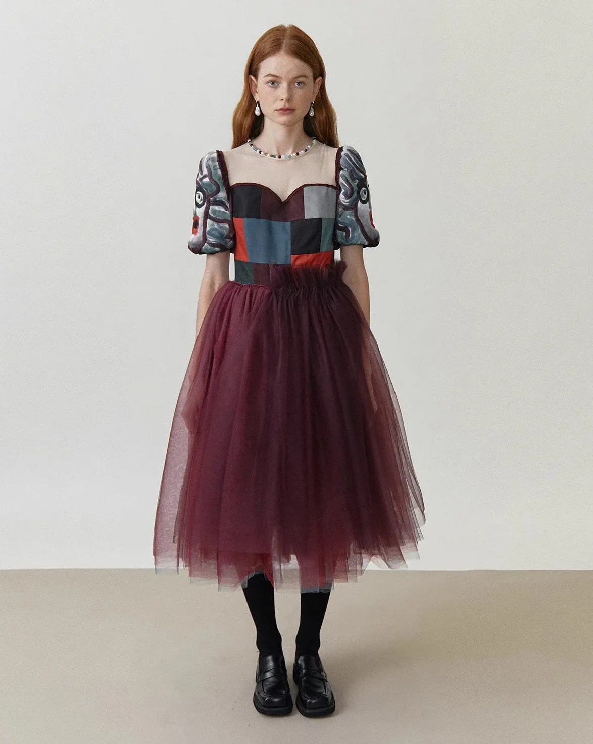 embossed embroidery stitching dress