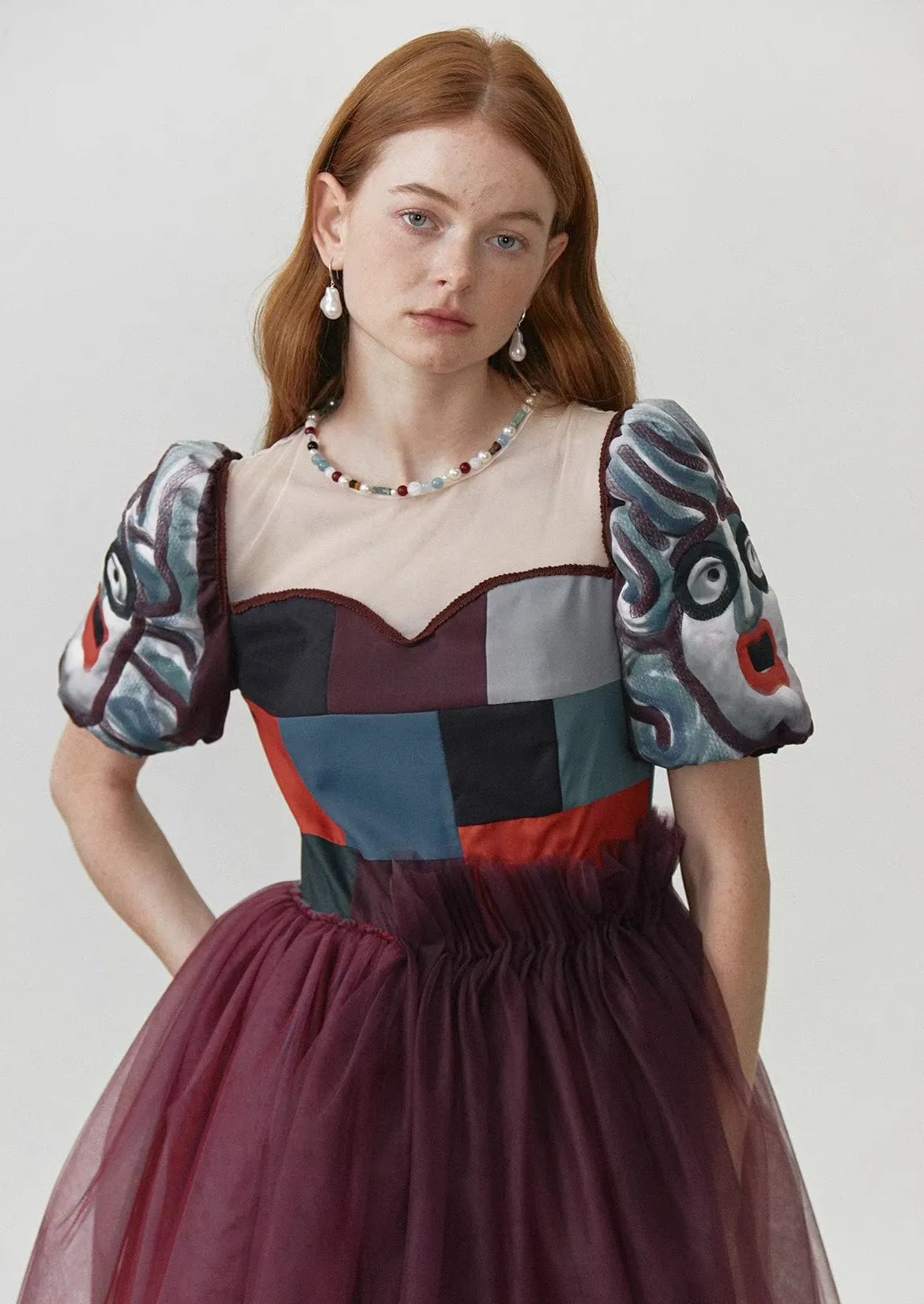 embossed embroidery stitching dress