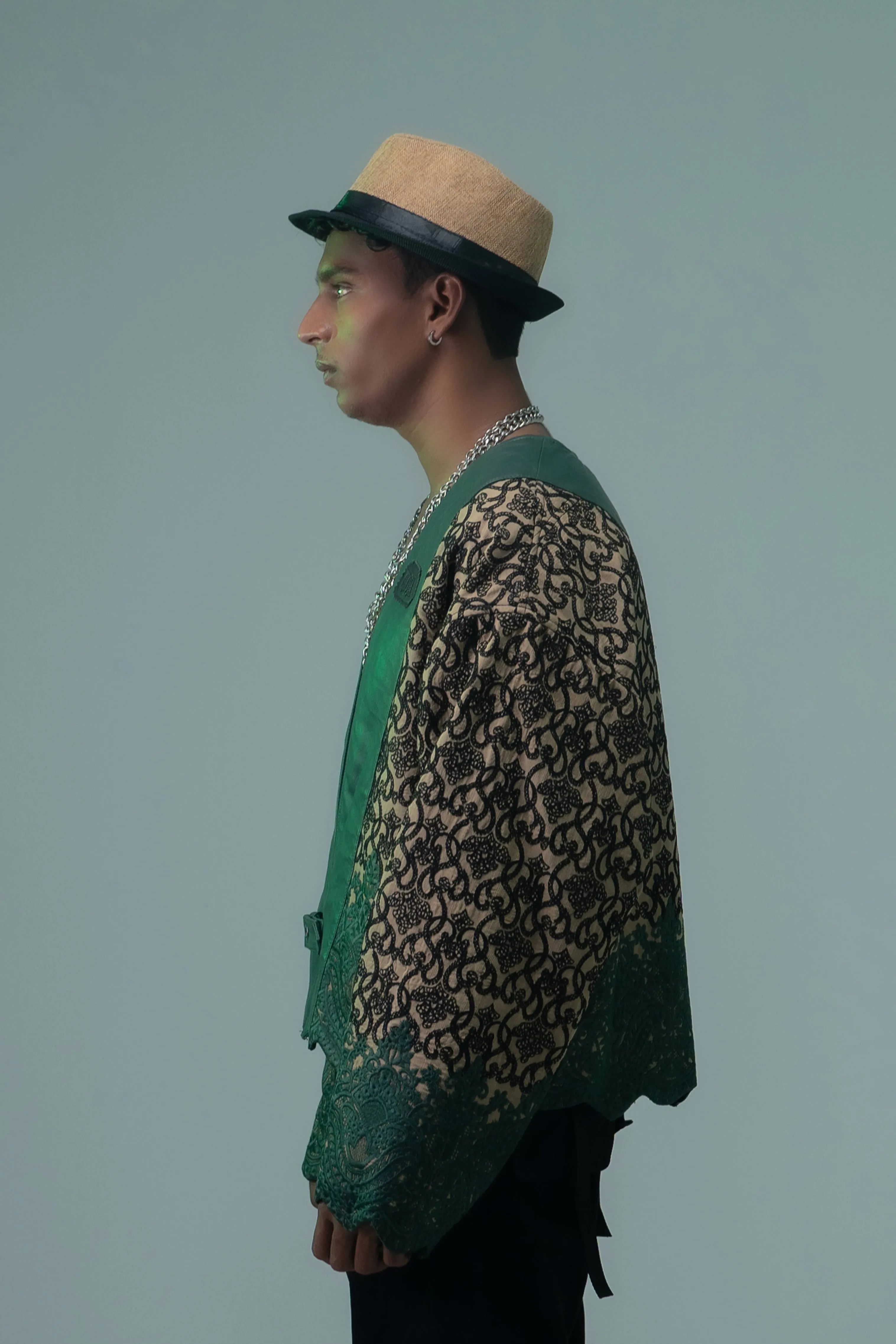 EMERALD THREADS LEATHER KIMONO