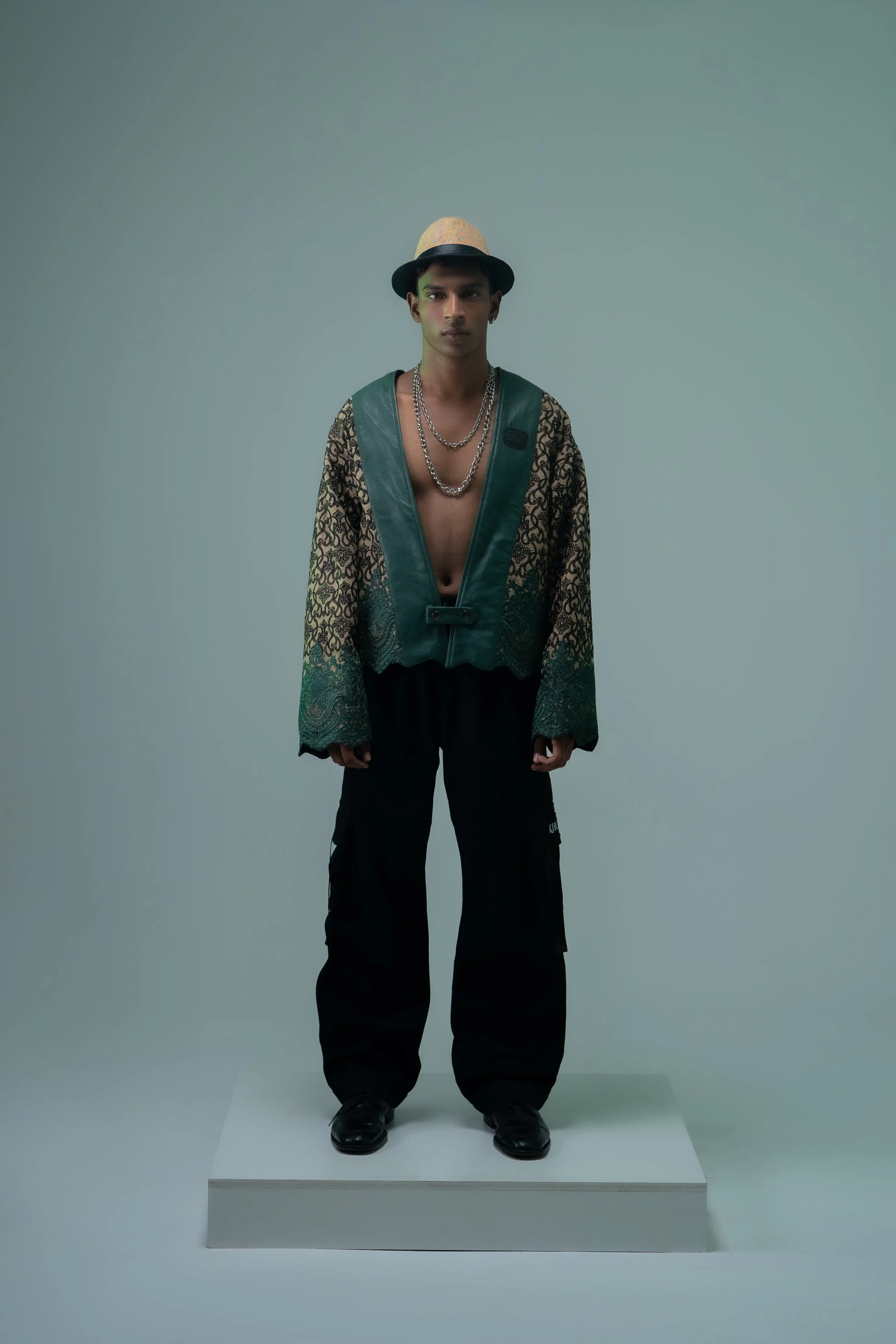 EMERALD THREADS LEATHER KIMONO