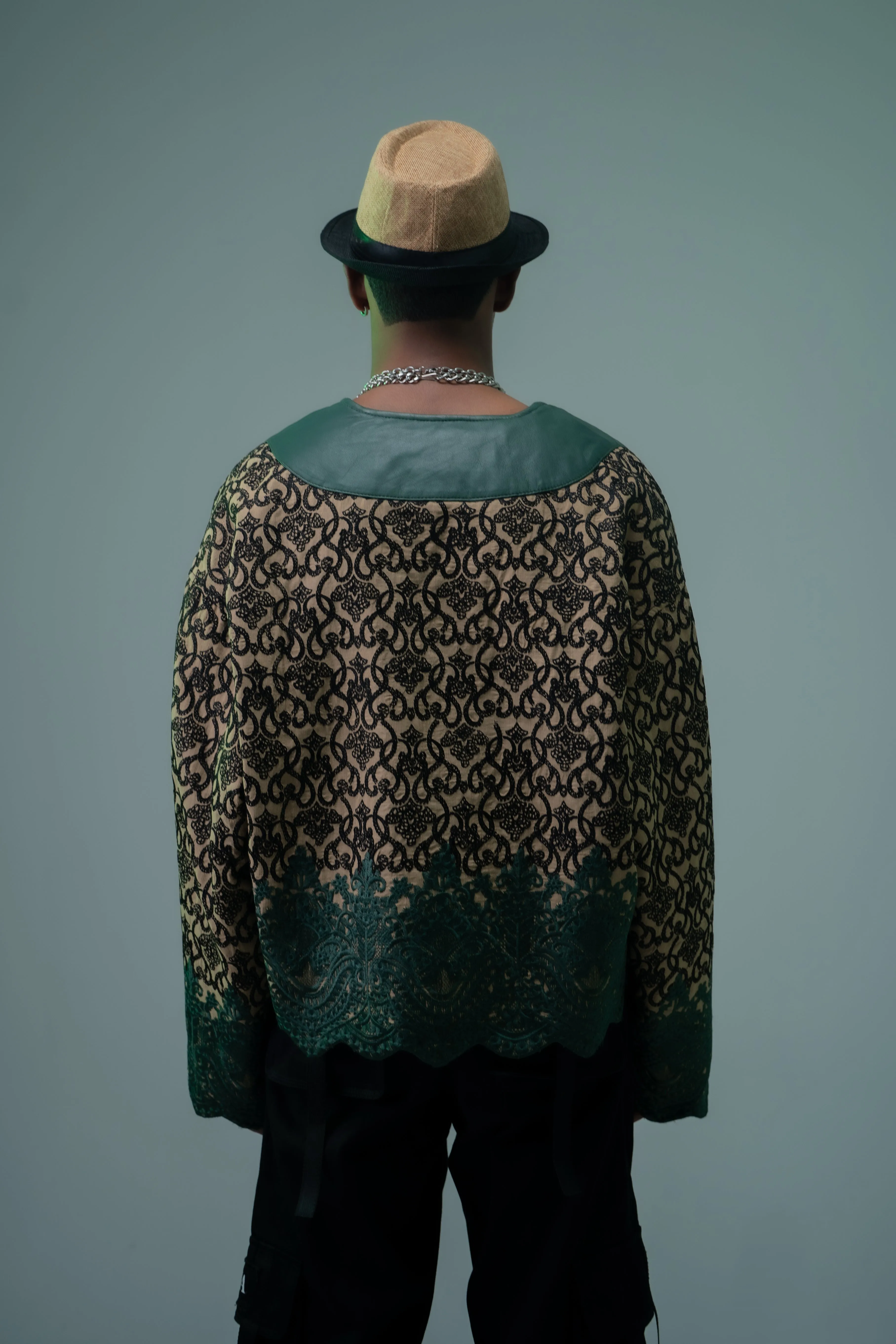 EMERALD THREADS LEATHER KIMONO