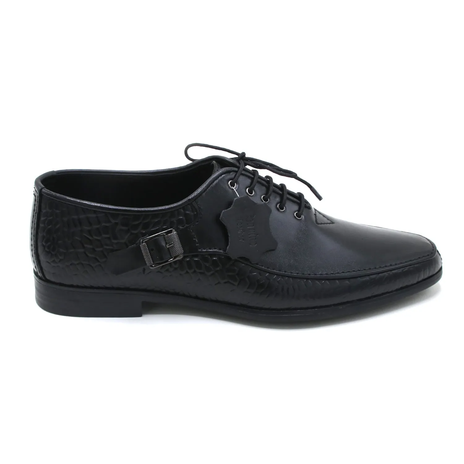 Eminent Croc Texture Formal Lace Up Shoes - Black