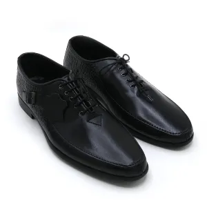 Eminent Croc Texture Formal Lace Up Shoes - Black
